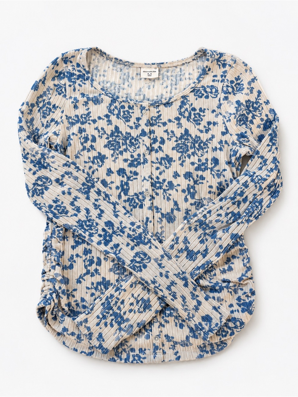 abercrombie kids Cream Long-Sleeve Top with Blue Floral Print